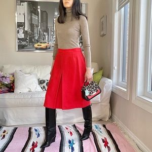 Vintage red knee length skirt with front pleat